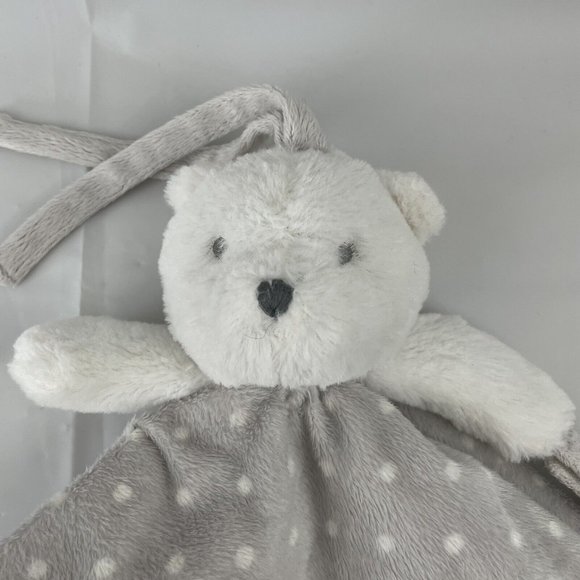 Blankets & Beyond Teddy Bear Grey White Polka Dot Lovey Blanket Pacifier Holder - Picture 2 of 7